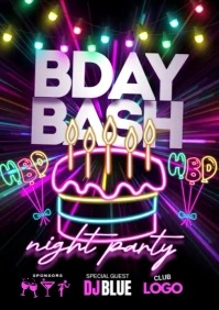 Birthday Bash Night Party A4 template