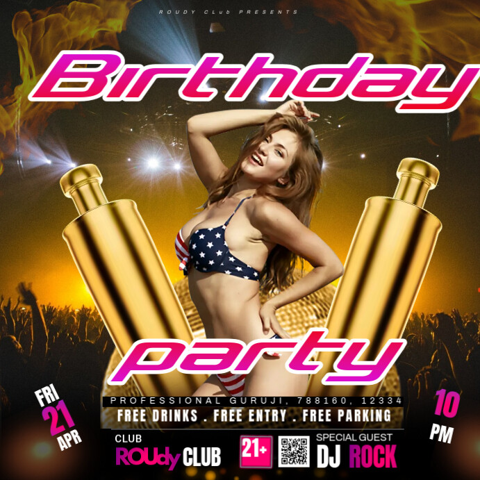 birthday bash party โพสต์บน Instagram template