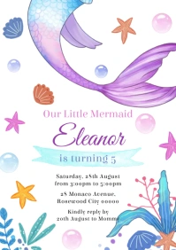 12 Biglietti D'Invito Rotondi A Forma Di Sirena Per Festa Di Compleanno Ragazze - Diametro 14 Cm, Carta 300g/m², Stampati Fronte/Retro, Ecologici - 2