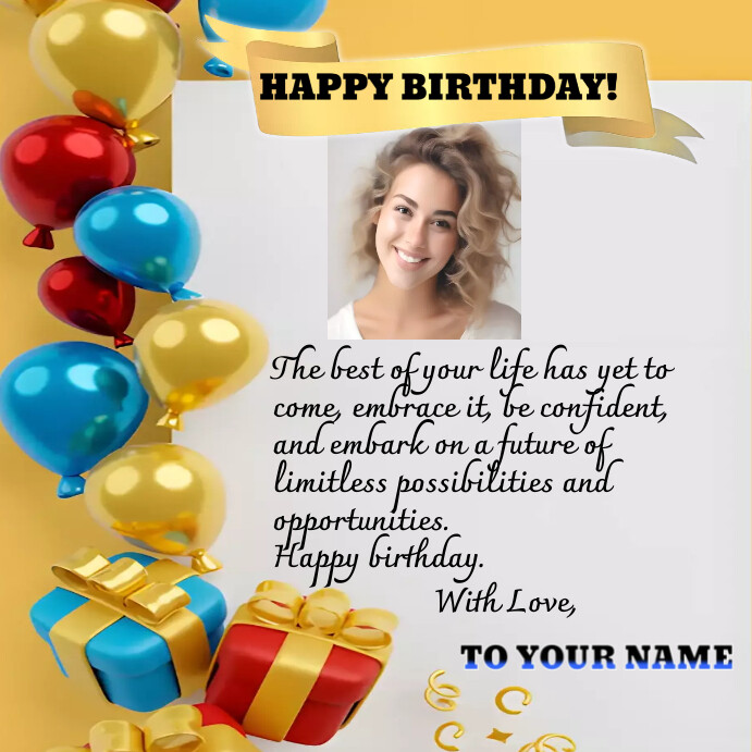 Birthday Message Frame Birthday frame with picture and text Template | PosterMyWall