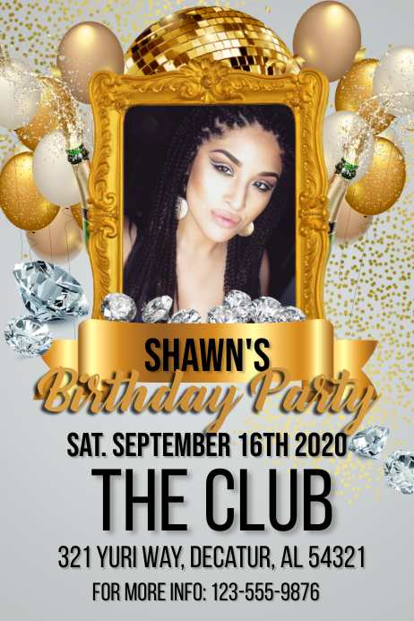 Birthday Gold & Diamonds Flyer Poster template