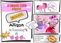 birthday invitation, cartoon, comic strip, pa Postkarte template