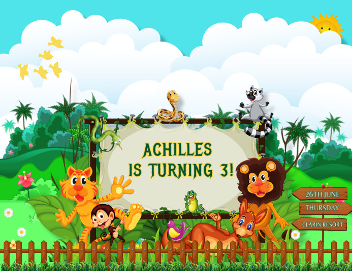 Birthday invitation animal theme flyer template