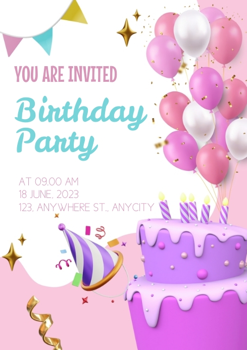 Cake. Invite Birthday Invitation Cake Template | PosterMyWall
