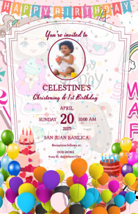 White Christening and 1st Birthday Celebration Halv side bred Template