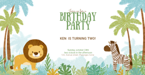 White Kids Jungle Birthday Invitation Gambar Bersama Facebook Template