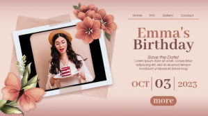 Weiß Floral Birthday Invitation YouTube Channel Cover Photo Template