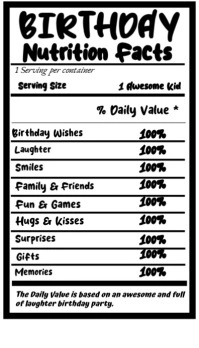 BIRTHDAY NUTRITION FACTS - AWESOME KID Business Card template