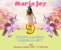 Birthday party, invitation, tea party, unicorn, cumpleaños Large Rectangle template