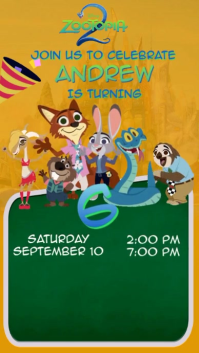 Birthday Party Digital Display Video zootopia 2 template