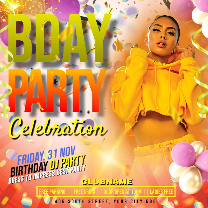 birthday party flyer Quadrado (1:1) template