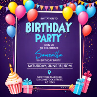 Birthday Party Flyer Persegi (1:1) template