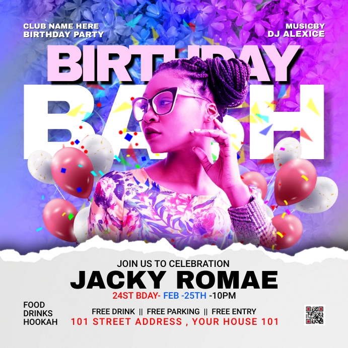 birthday party flyer Instagram na Post template