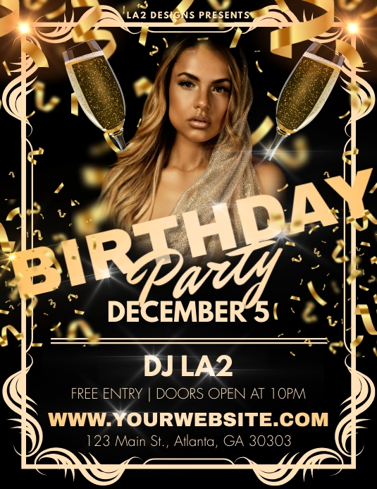 Birthday Party Flyer gold and black Template | PosterMyWall