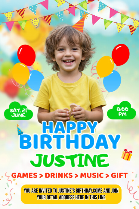 birthday party for kids Banner 4' × 6' template