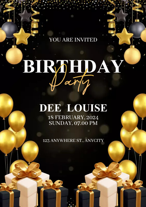 Birthday Party Golden Baloon Template PosterMyWall Birthday Party Golden Baloon Template PosterMyWall