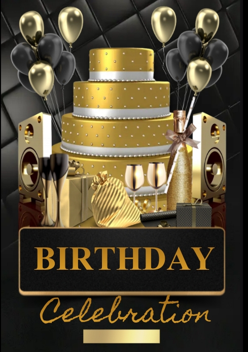 Birthday party golden cake Template | PosterMyWall