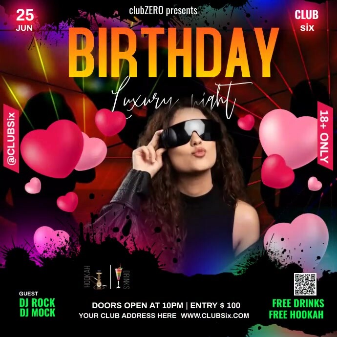 birthday party invitation announcement Instagram Post template