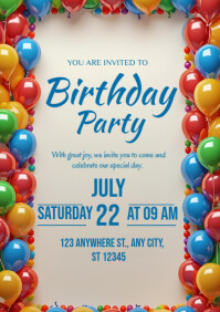 Birthday Party invitation Card Template 2025 A4