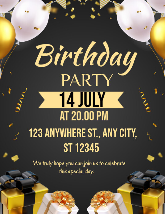 Birthday Party invitation Card Template 2025 Рекламная листовка (US Letter)