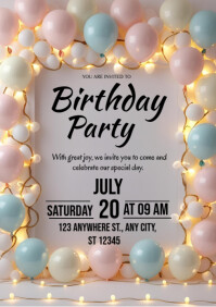 Birthday Party invitation Card Template 2025 A4