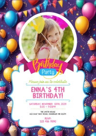 Birthday Party Invitation Card Template A5