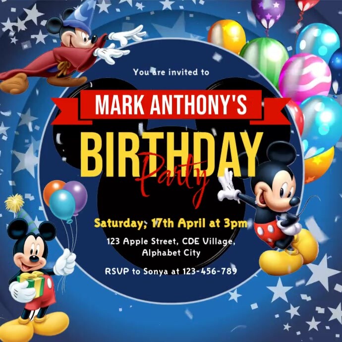 Mickey Mouse Birthday Party Invitation Template PosterMyWall