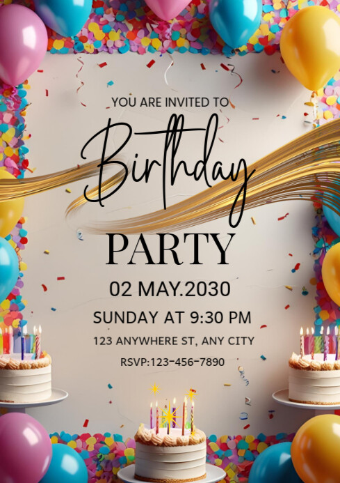Birthday Party Invitation Flyer Template | PosterMyWall