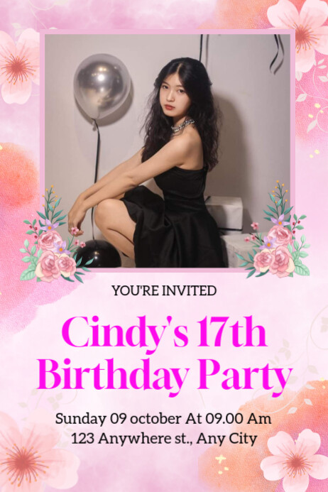 Birthday Party Invitation for girls Banner 4' × 6' template