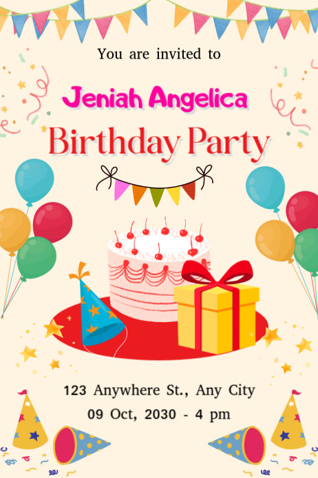 Birthday Party Invitation for kids Spanduk 4' × 6' template