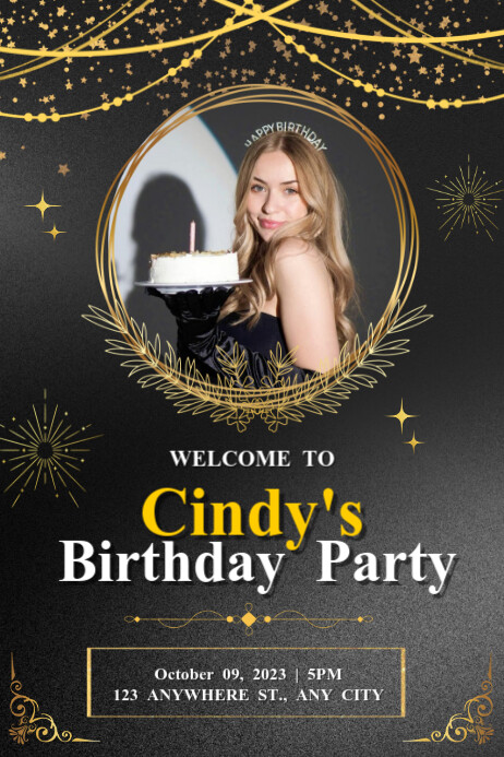 Birthday Party Invitation - Gold & Black Elegance Template | PosterMyWall