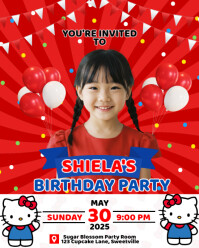 Birthday Party Invitation - Red & White Theme Instagram Portrait template