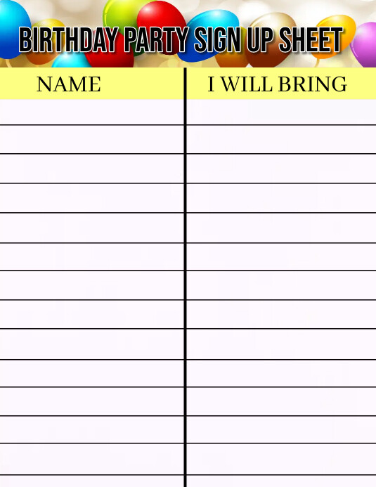 Birthday party sign up sheet for student Template PosterMyWall