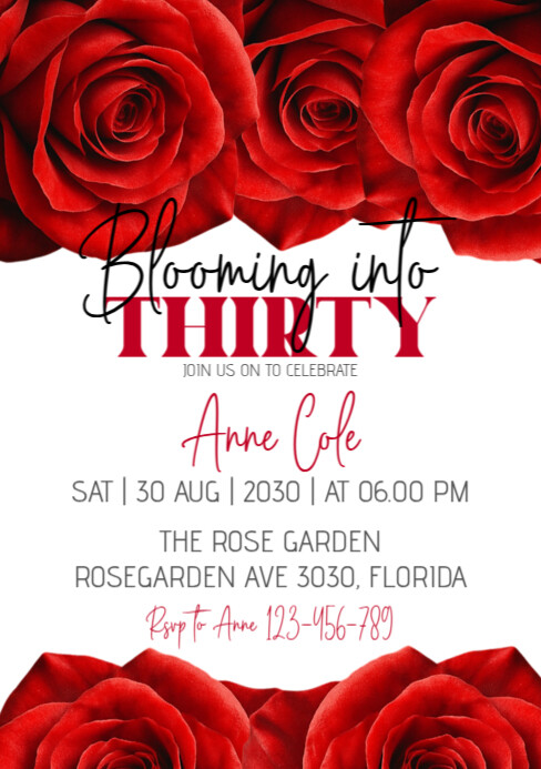 Birthday red rose invitation Template | PosterMyWall