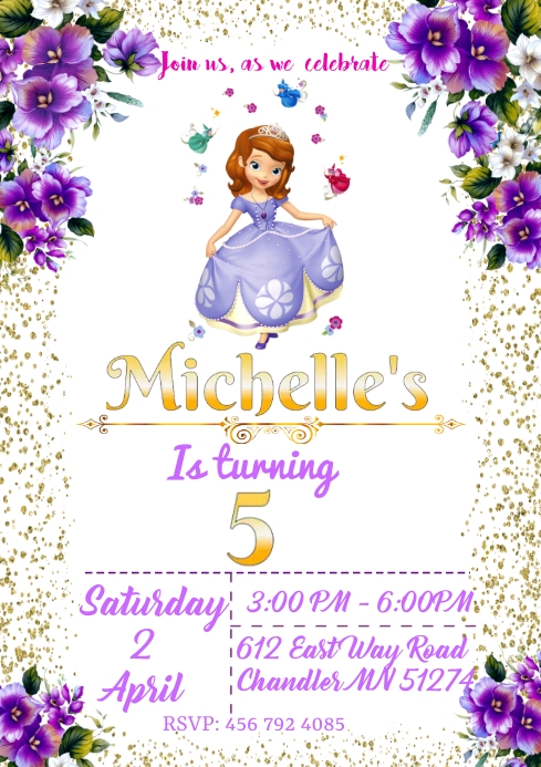 sofia the first invitation card editable Christmas Sofia the First Birthday Party