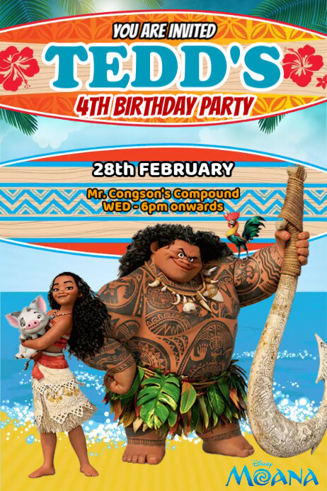 Birthday Template Moana PosterMyWall