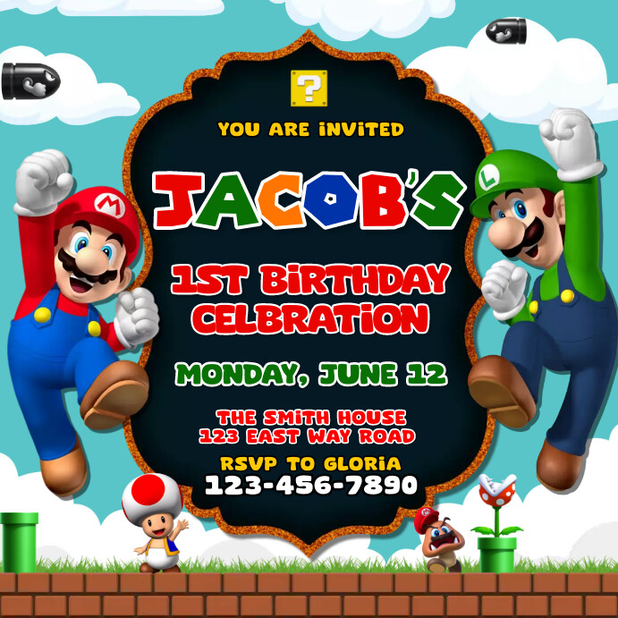 Modèle Birthday Template - Super Mario Bros | PosterMyWall