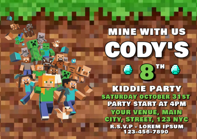 Minecraft Birthday Party A5 Template | PosterMyWall