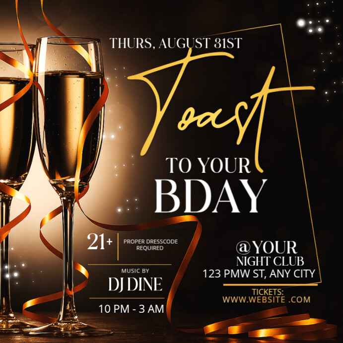 Birthday Toast Nightclub Party Invitation Template Instagram 帖子