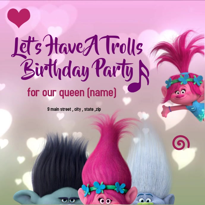 Birthday Trolls Invitation Card