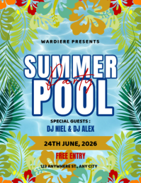 Biru Ceria Summer Pool Party Pamflet Flyer (US-Letter) template