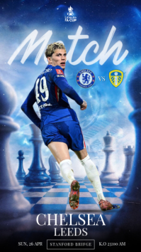 Biru Futuristik Chelsea vs Leeds Football Match Instagram Story Instagram-verhaal template