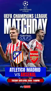 Biru Modern & Minimal ATLETICO MADRID VS ARSENAL UEFA Champions League Match Instagram Story Video template