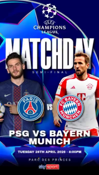 Biru Modern & Minimal psg vs bayern munchen Football Match Instagram Story Video template