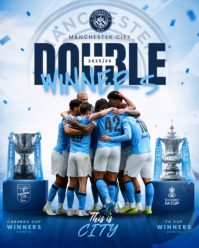 Biru Profesional Manchester City Double Winners Celebration Instagram Portrait template