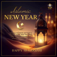 Black & Gold Corporate Islamic New Year Square | Elegant Muharram Mubarak Greeting Template Cuadrado (1:1)
