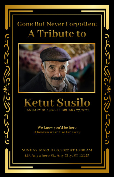 Black & Gold Modern & Minimal Funeral Program Half Page Wide template