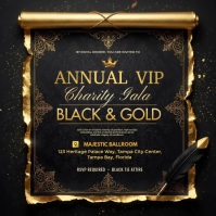 Black & Gold Vintage Charity Gala Square Post | Luxury VIP Gala Fundraiser Event Template