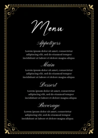 Black & Gold Wedding Menu A6 template