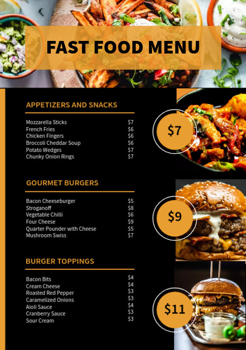 Black Orange Creative Modern Fast Food Menu Template PosterMyWall Black Orange Creative Modern Fast Food Menu Template PosterMyWall